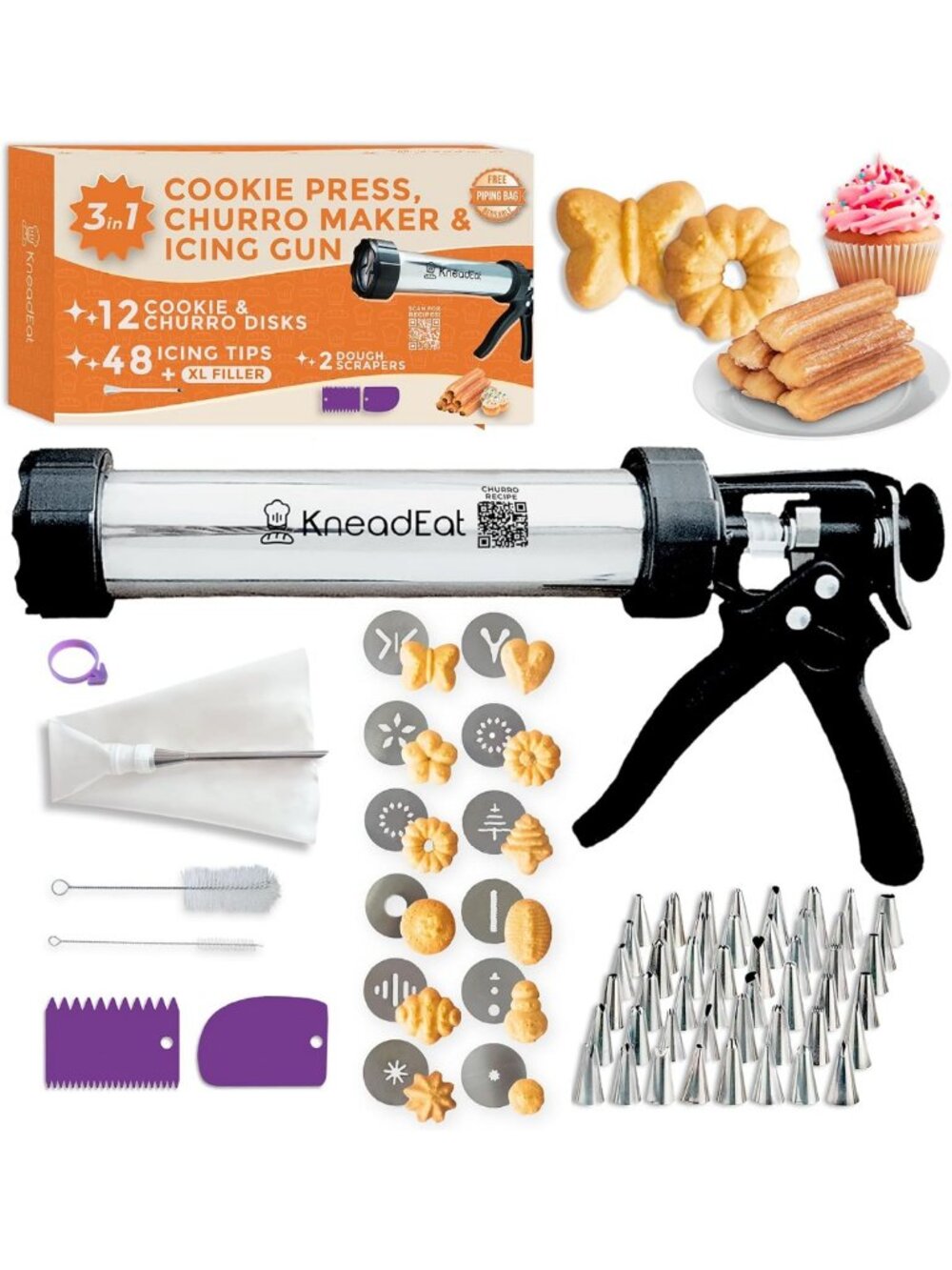 68-Piece Cookie Press Set, Churro Maker & Frosting Piping Kit for Baking Fun